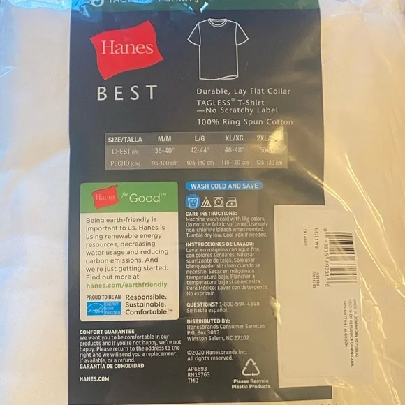 Hanes Best Tagless T-Shirts / Undershirts — White Tahirts — 2XL - Picture 2 of 5